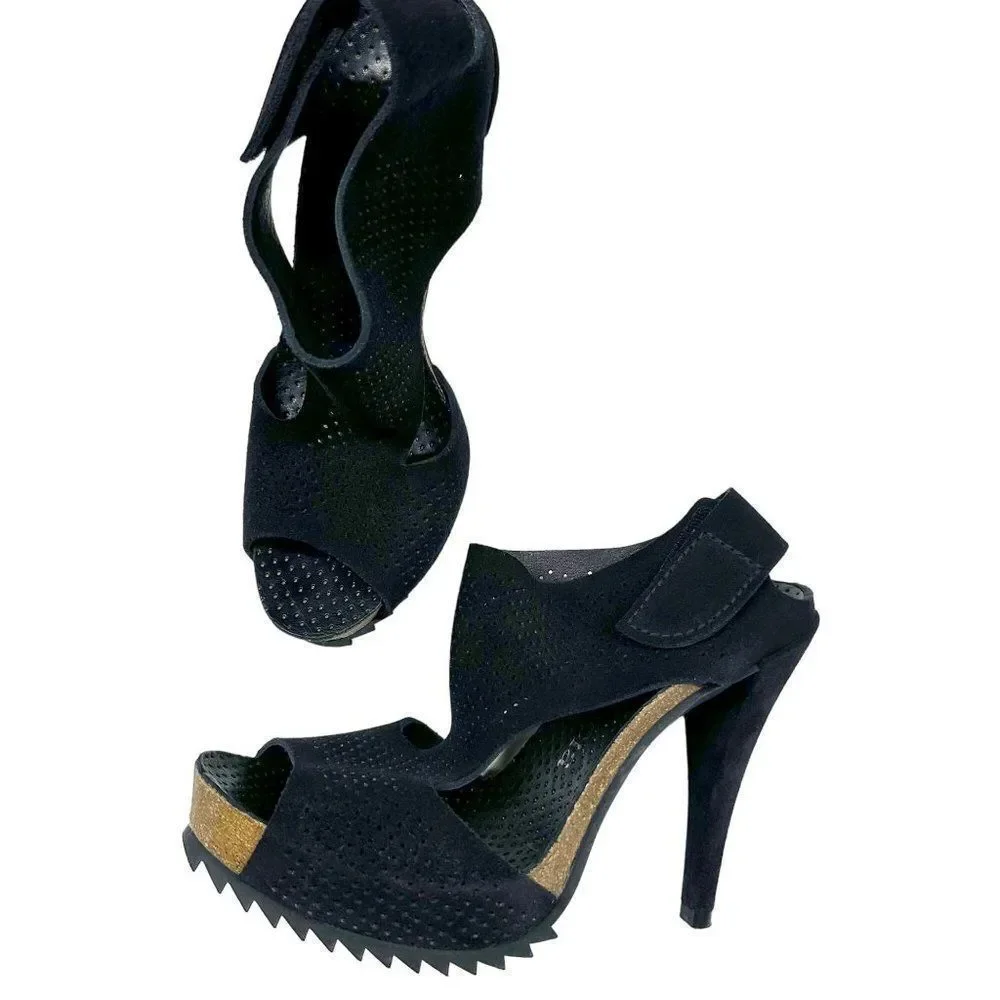 Pedro Garcia Petunia Perforated Heeled Sandals Womens Size 39 Black - Picture 4 of 10
